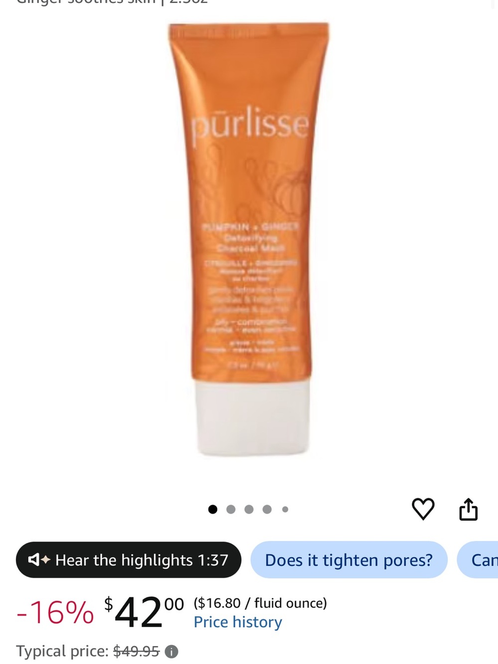 purlisse Pumpkin + Ginger Detoxifying Charcoal Mask - Orange - Picture 5 of 7